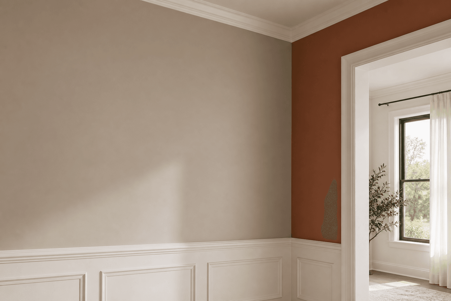 Freshly painted interior wall with crisp trim